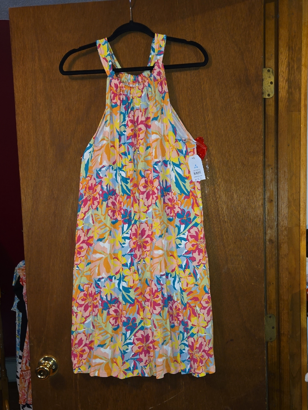 Bright Floral Halter Sundress in Pink, Yellow & Blue